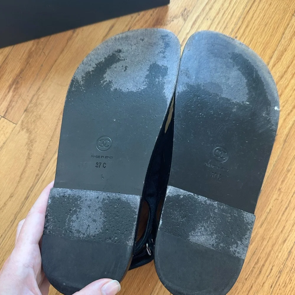 Chanel Black Sandals with Crystal Accents